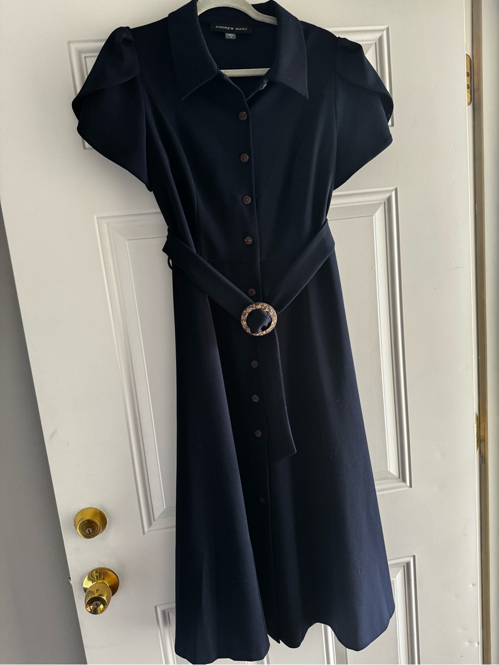 Andrew Marc Navy Button-Down Midi Dress - Picture 2 of 5